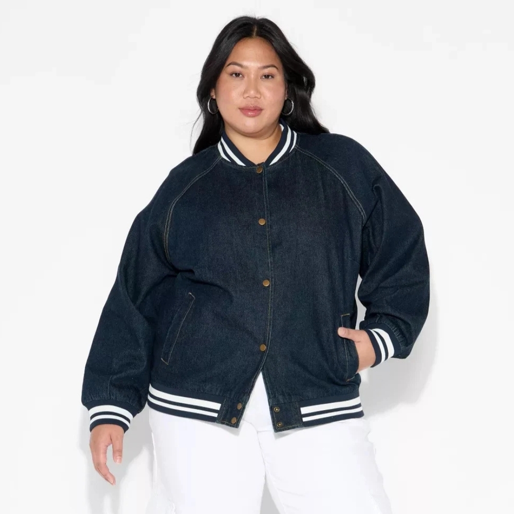 NWT Blue Denim Varsity Jacket Size 2X
